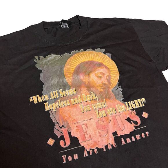 Jesus Tee Vintage Mens M Black Hopeless Dark USA Light Answer Hoss Prayers Saint - Picture 9 of 9